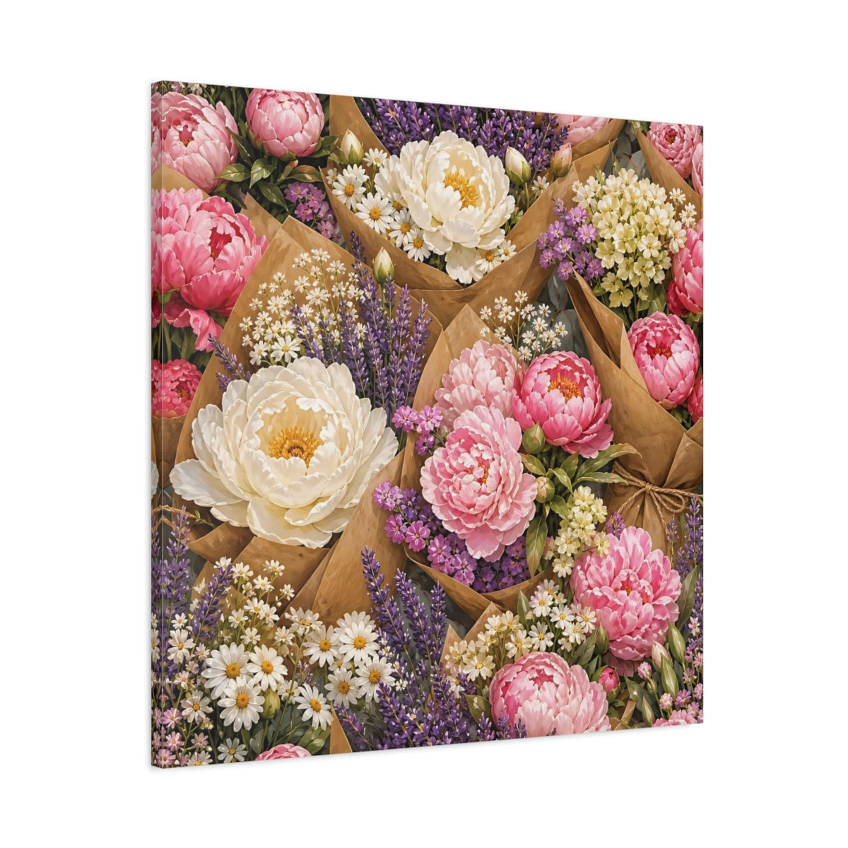 Main Mockup. Floral Floral Bouquets Pink Lavender Bouquets shown as stretched canvas wall art