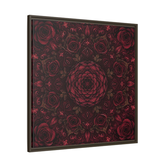 Main Mockup. Floral Floral Mandala Deep Red Floral shown as framed canvas print