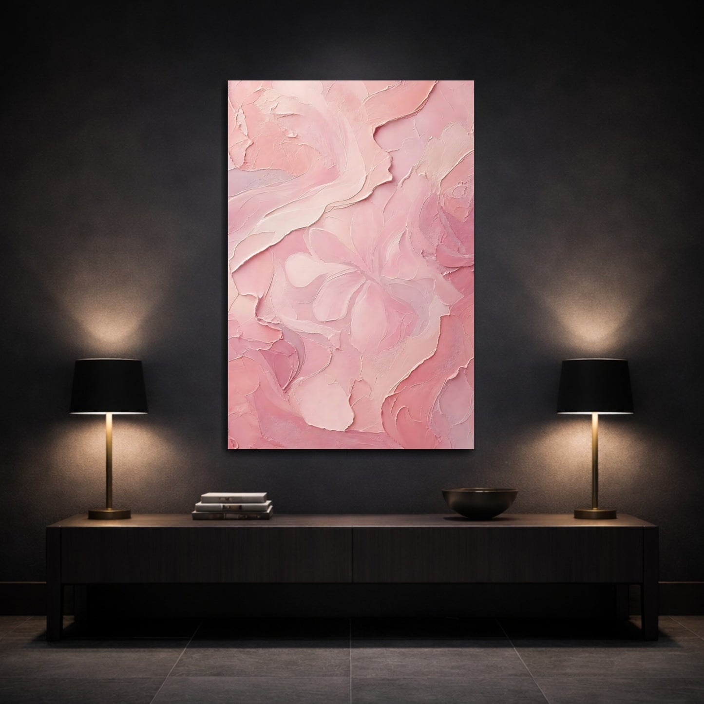 Mockup 3. Floral Floral Texture Pink Floral Abstract shown as stretched canvas wall art