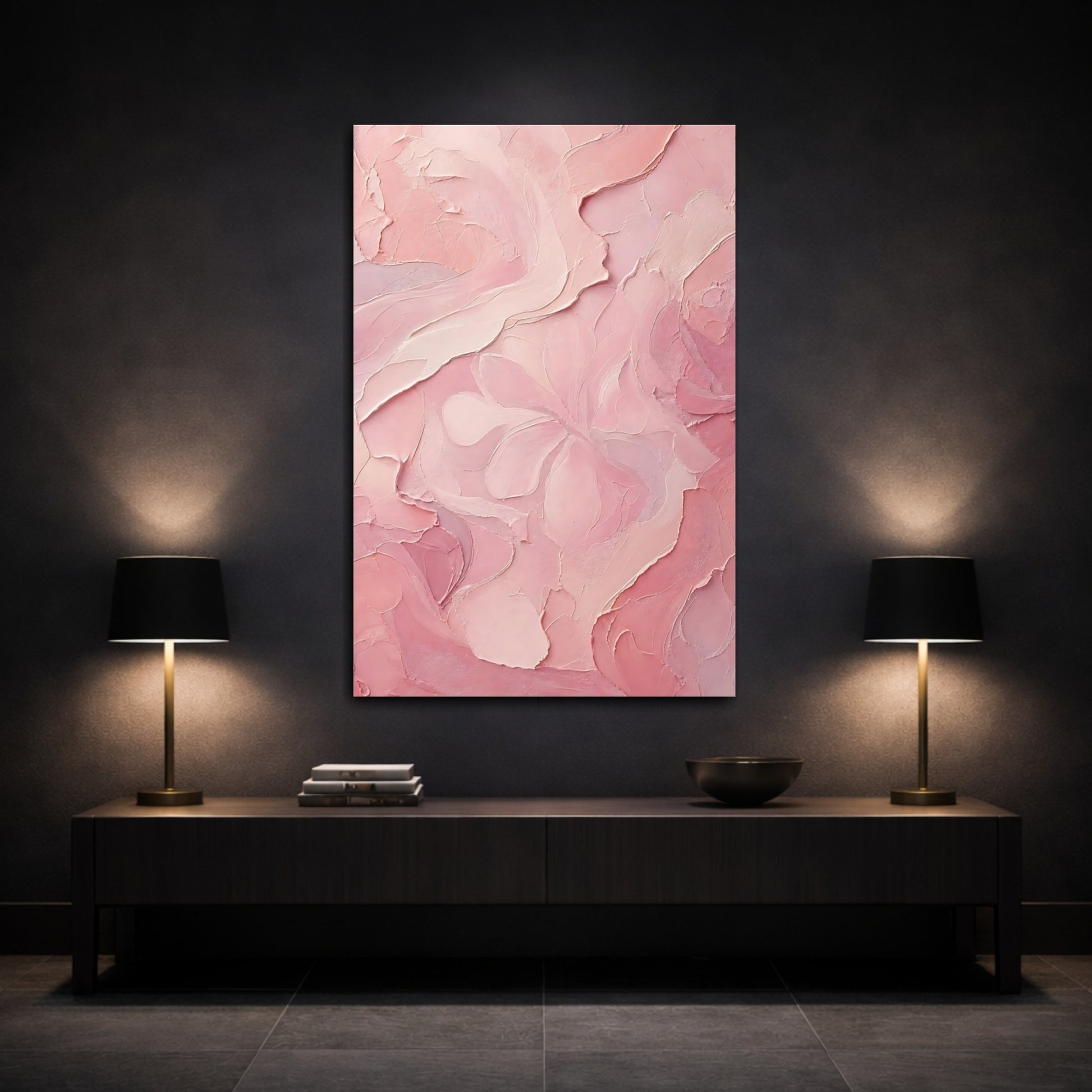 Mockup 3. Floral Floral Texture Pink Floral Abstract shown as stretched canvas wall art