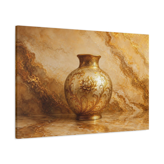 Main Mockup. Floral Floral Vase Gold Floral shown as stretched canvas wall art