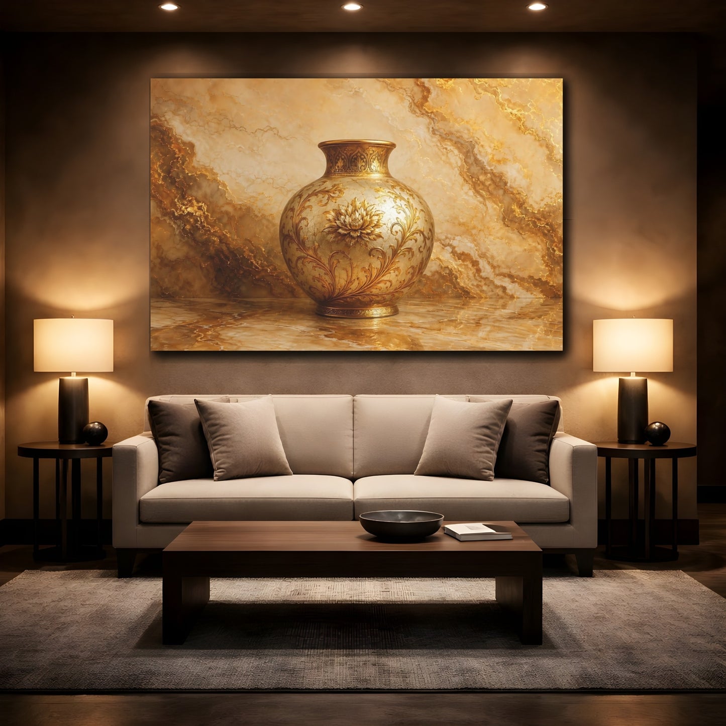 Mockup 2. Floral Floral Vase Gold Floral shown as stretched canvas wall art