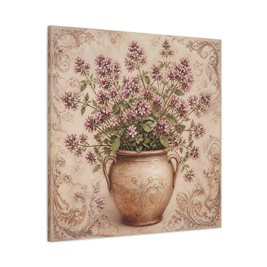 Main Mockup. Floral Floral Vase Purple Floral shown as stretched canvas wall art
