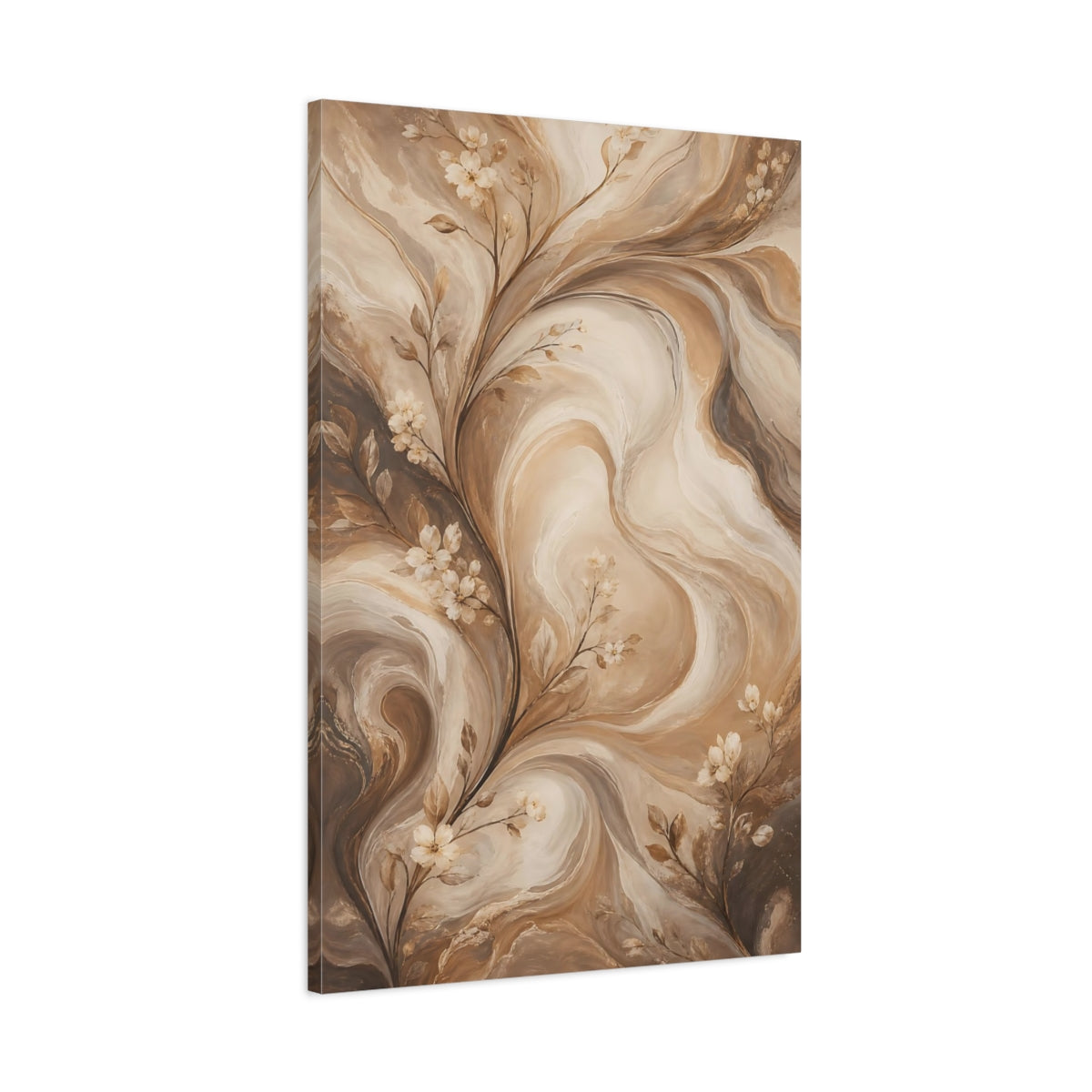 Main Mockup. Floral Floral Vines Brown And Beige shown as stretched canvas wall art