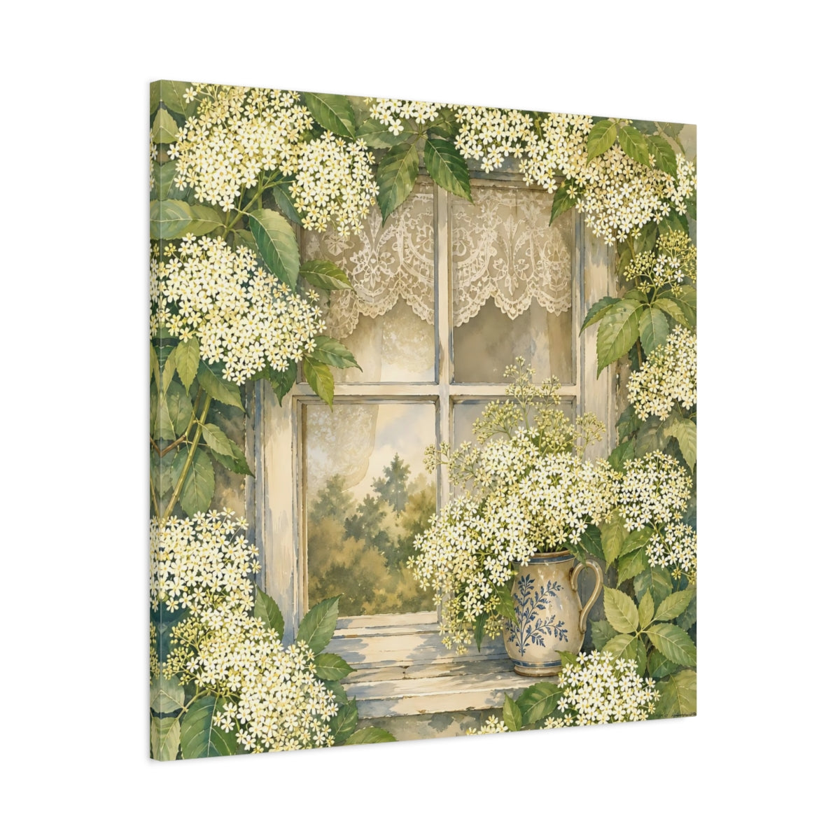 Main Mockup. Floral Floral Window White Floral Window shown as stretched canvas wall art