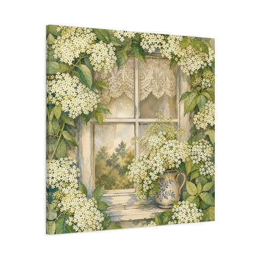 Main Mockup. Floral Floral Window White Floral Window shown as stretched canvas wall art