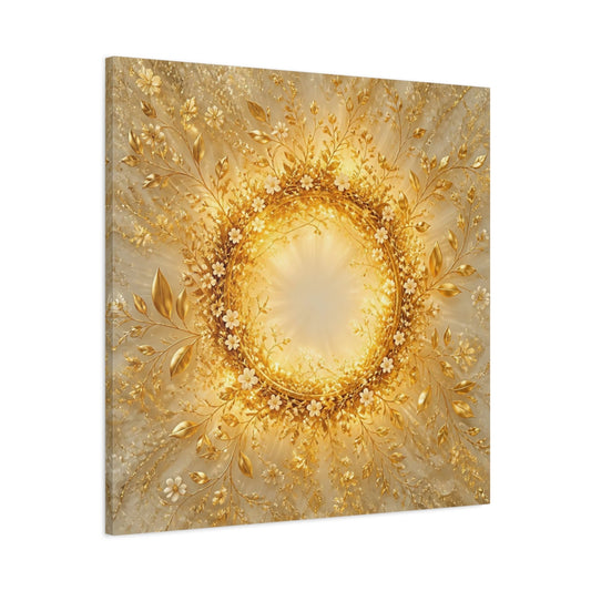 Main Mockup. Floral Floral Wreath Gold Floral shown as stretched canvas wall art