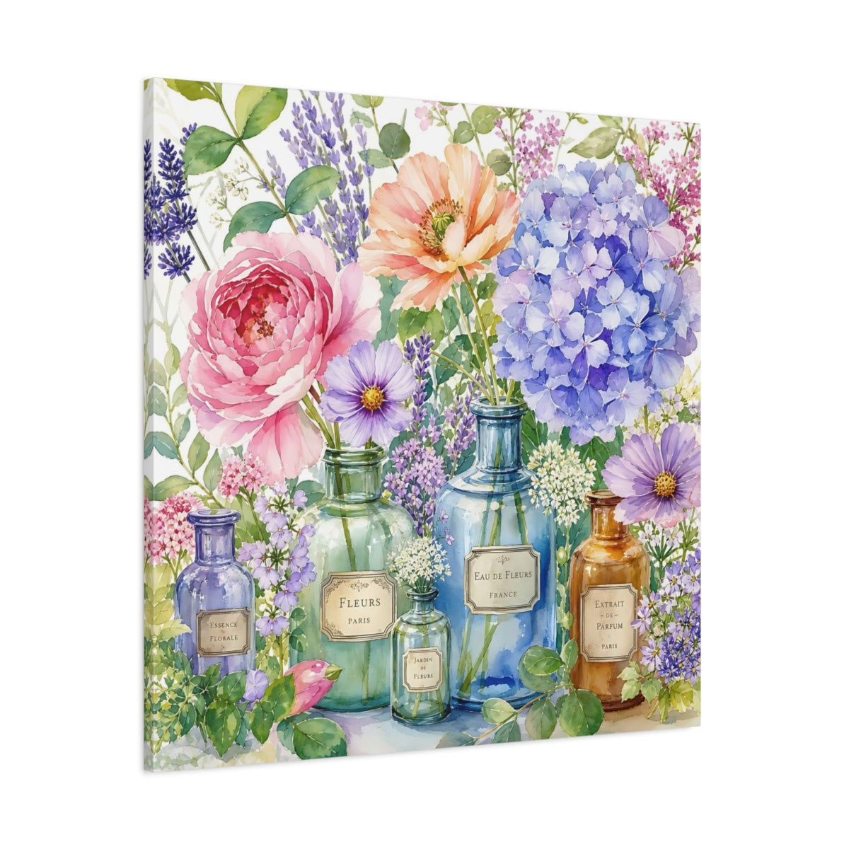 Side Mockup 1. Floral Flower Arrangement Colorful Floral Arrangement shown as stretched canvas wall art