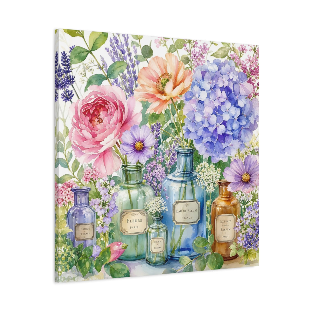 Side Mockup 3. Floral Flower Arrangement Colorful Floral Arrangement shown as stretched canvas wall art