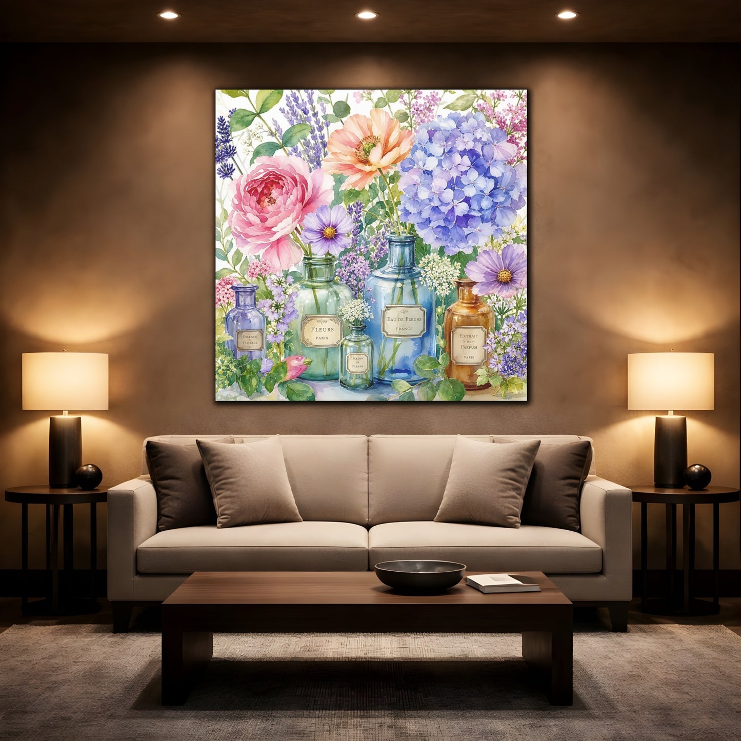 Mockup 2. Floral Flower Arrangement Colorful Floral Arrangement shown as stretched canvas wall art