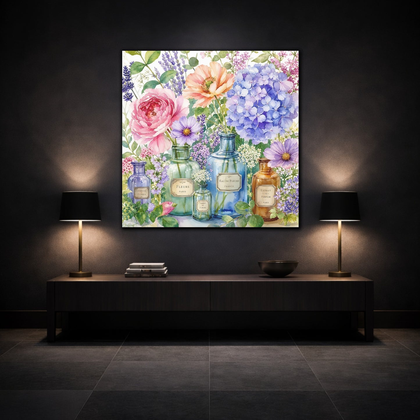 Mockup 3. Floral Flower Arrangement Colorful Floral Arrangement shown as stretched canvas wall art