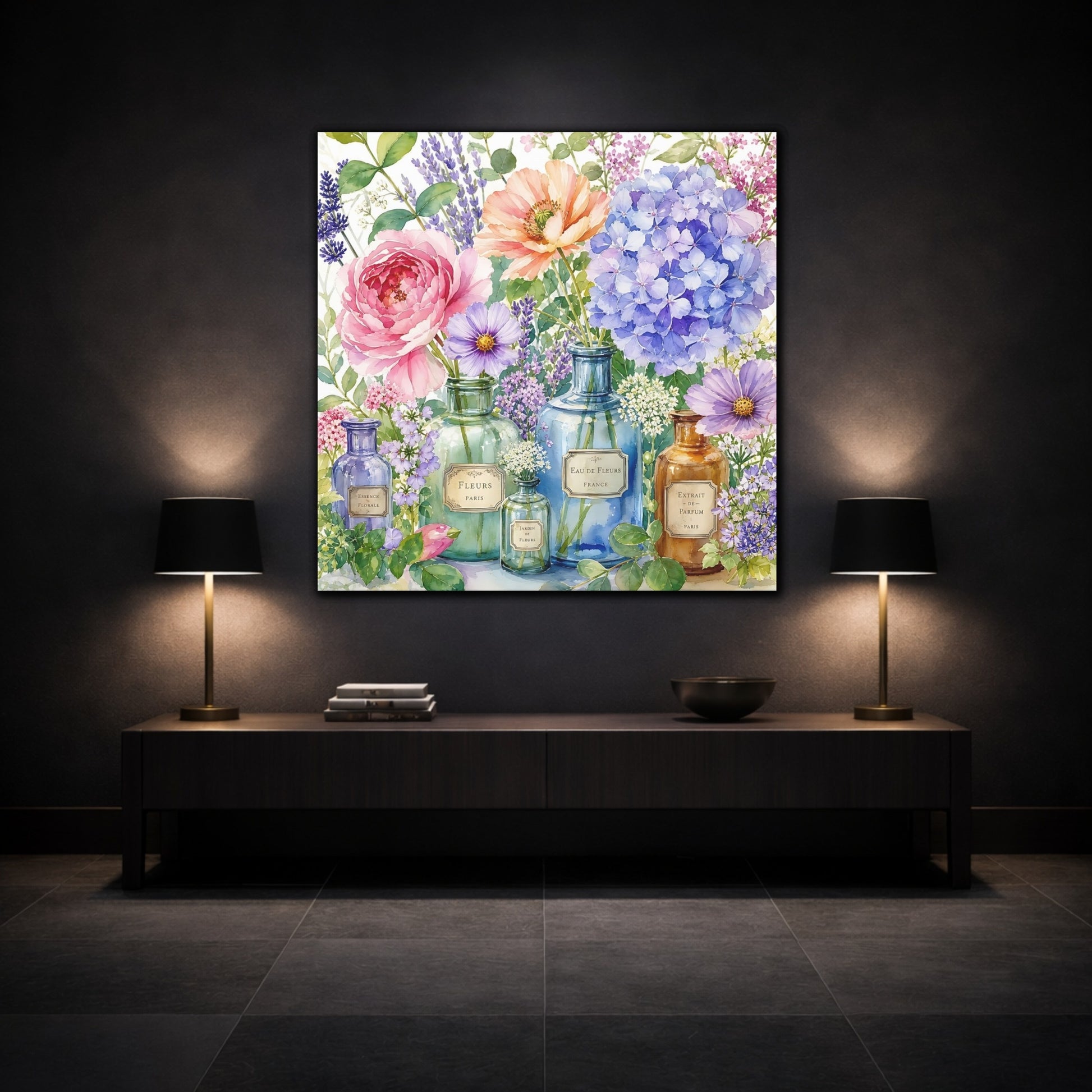 Mockup 3. Floral Flower Arrangement Colorful Floral Arrangement shown as stretched canvas wall art