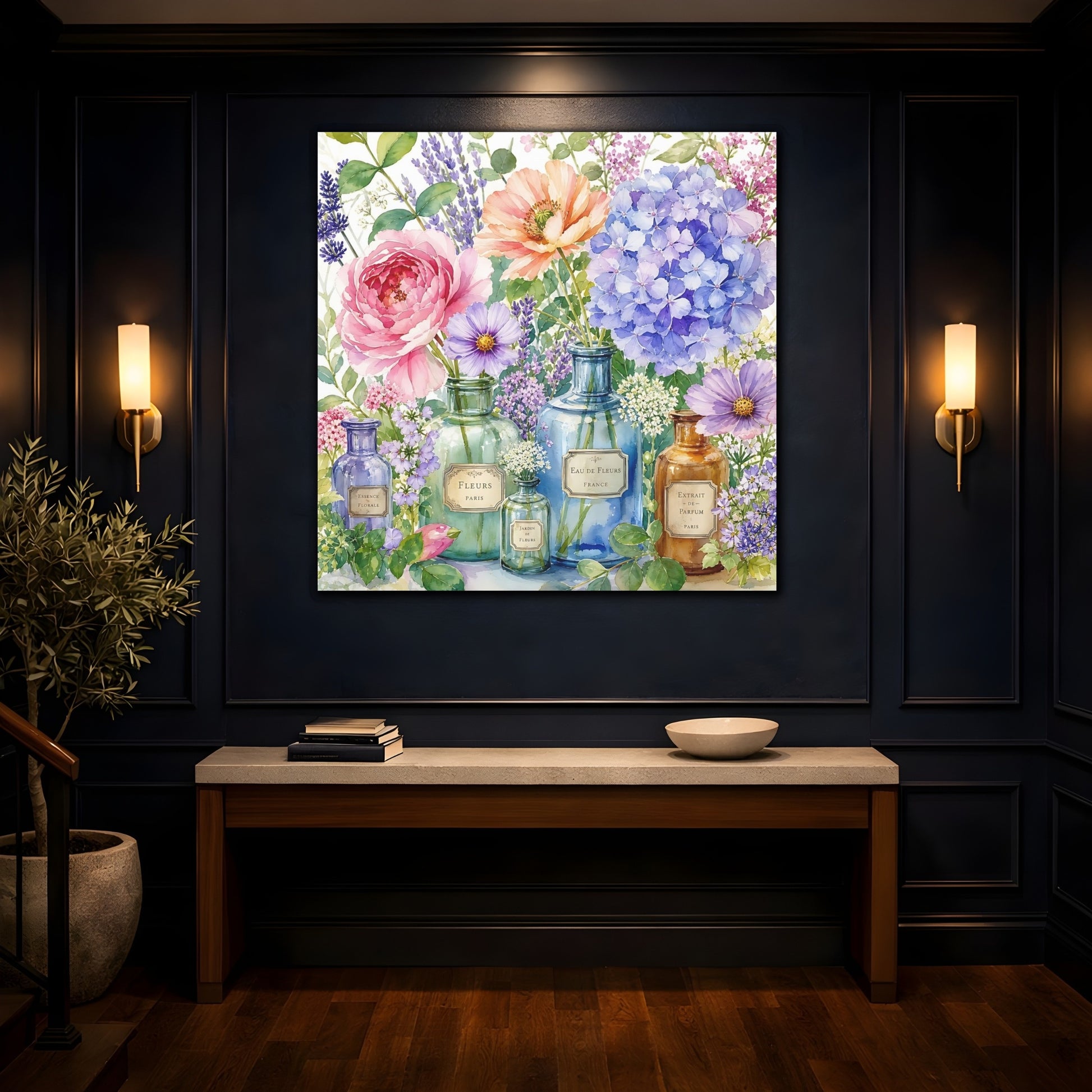 Mockup 4. Floral Flower Arrangement Colorful Floral Arrangement shown as stretched canvas wall art