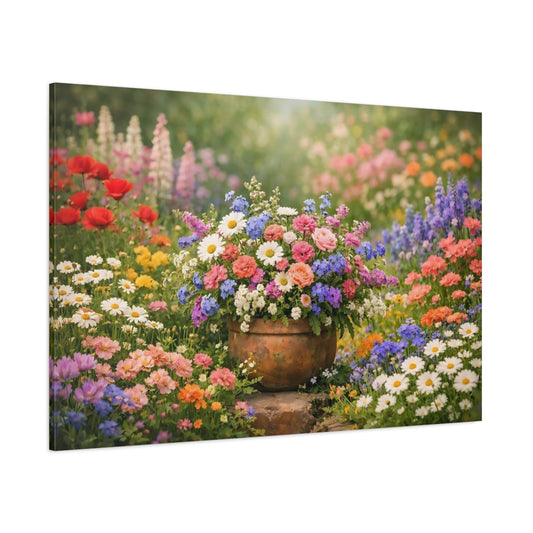 Main Mockup. Floral Flower Arrangement Colorful Flowers Garden shown as stretched canvas wall art