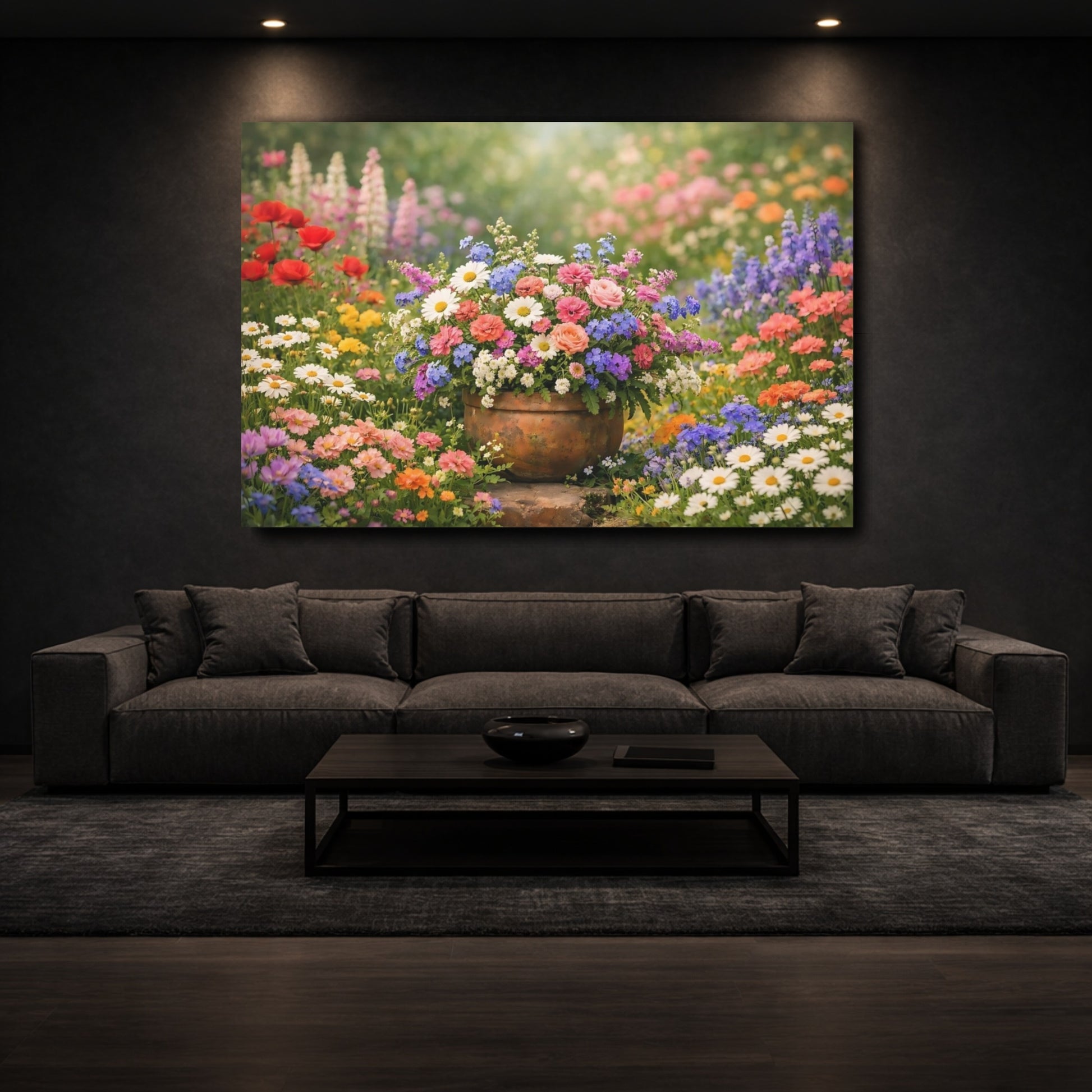 Mockup 2. Floral Flower Arrangement Colorful Flowers Garden shown as stretched canvas wall art