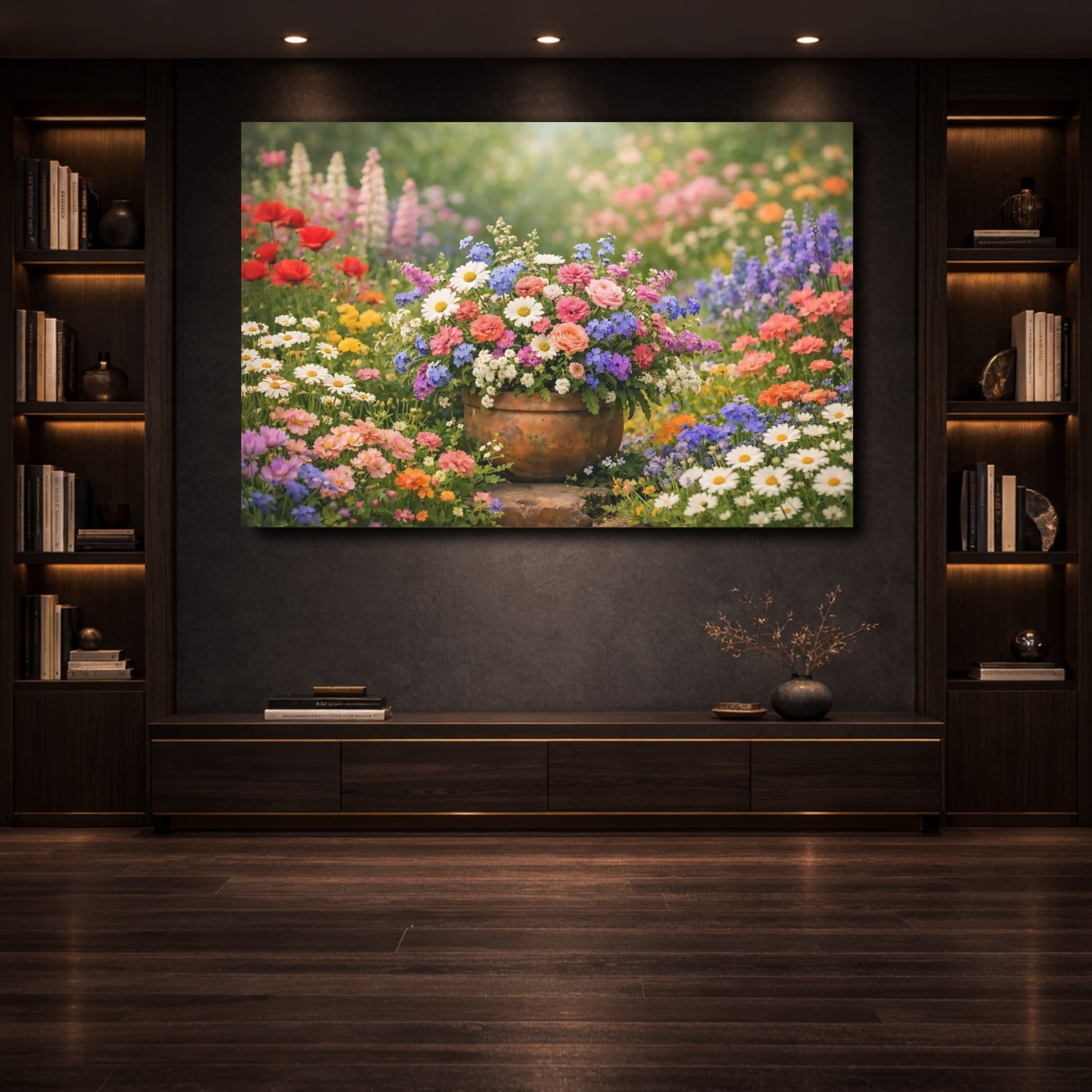 Mockup 3. Floral Flower Arrangement Colorful Flowers Garden shown as stretched canvas wall art
