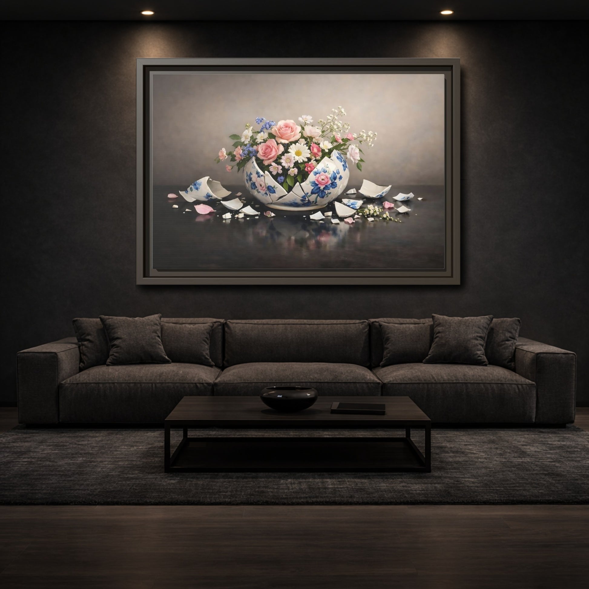 Mockup 2. Floral Flower Arrangement Pastel Floral Vase shown as stretched canvas wall art