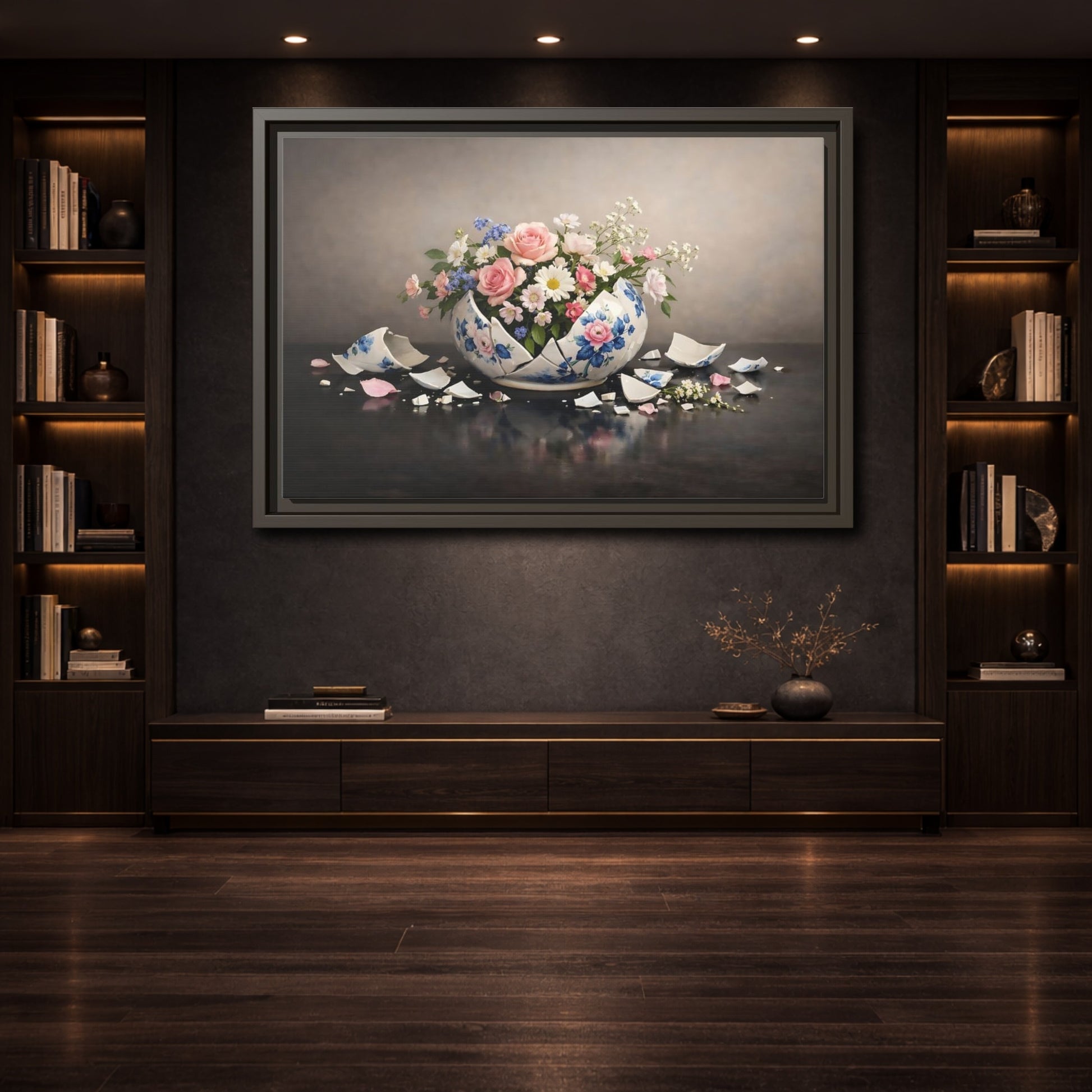 Mockup 3. Floral Flower Arrangement Pastel Floral Vase shown as stretched canvas wall art