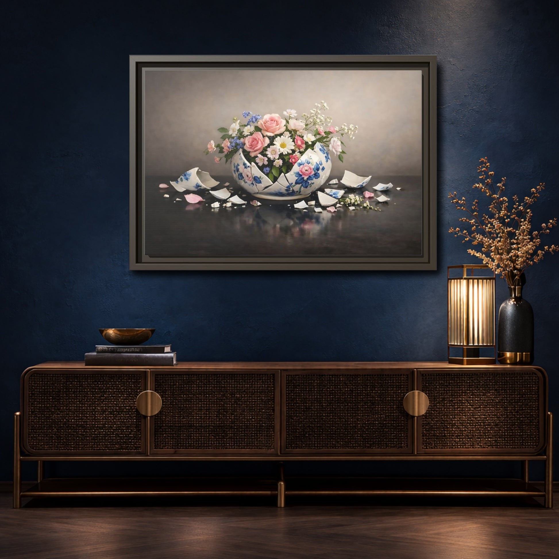Mockup 4. Floral Flower Arrangement Pastel Floral Vase shown as stretched canvas wall art