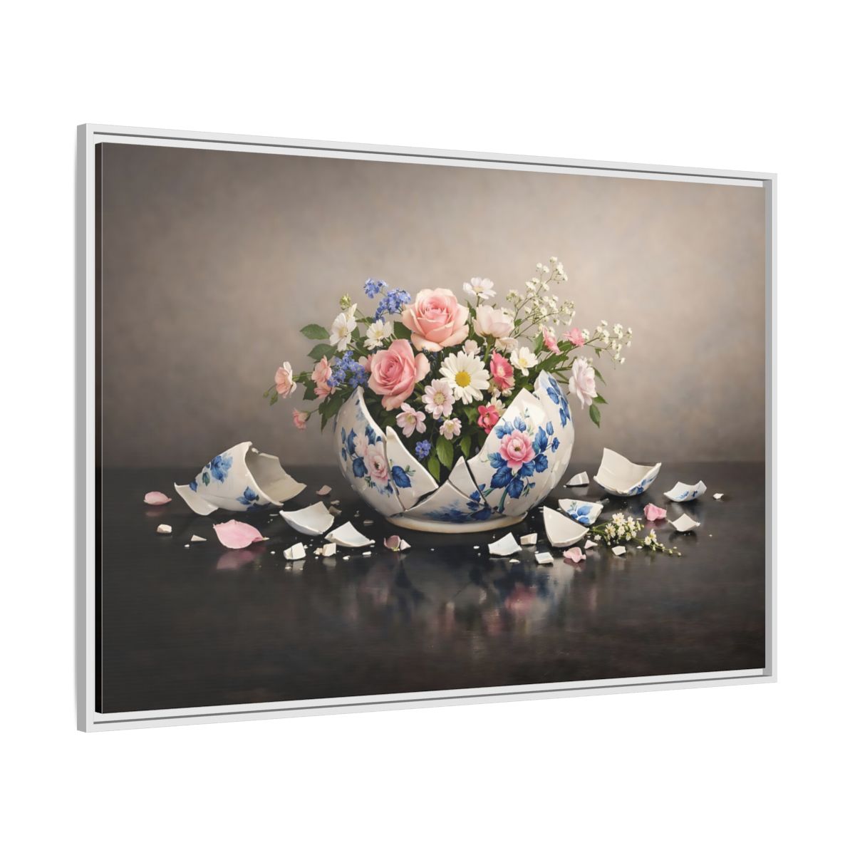 Side Mockup 7. Floral Flower Arrangement Pastel Floral Vase shown as stretched canvas wall art