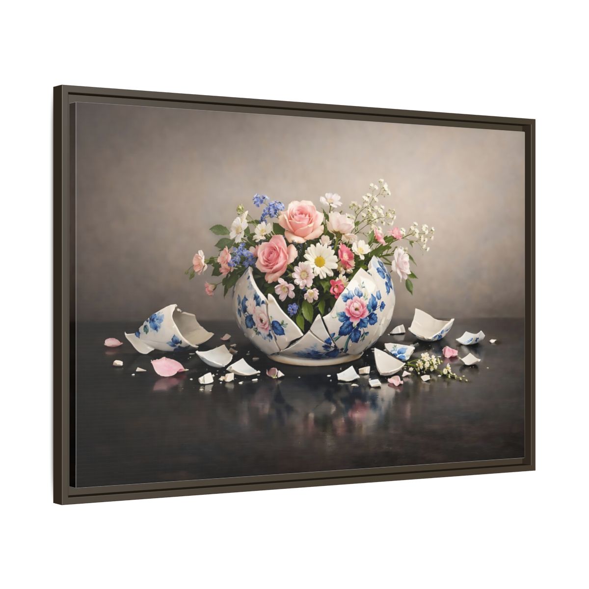 Side Mockup 9. Floral Flower Arrangement Pastel Floral Vase shown as stretched canvas wall art