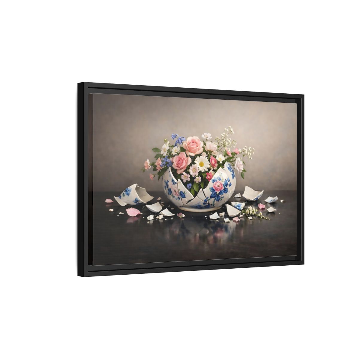Side Mockup 3. Floral Flower Arrangement Pastel Floral Vase shown as stretched canvas wall art