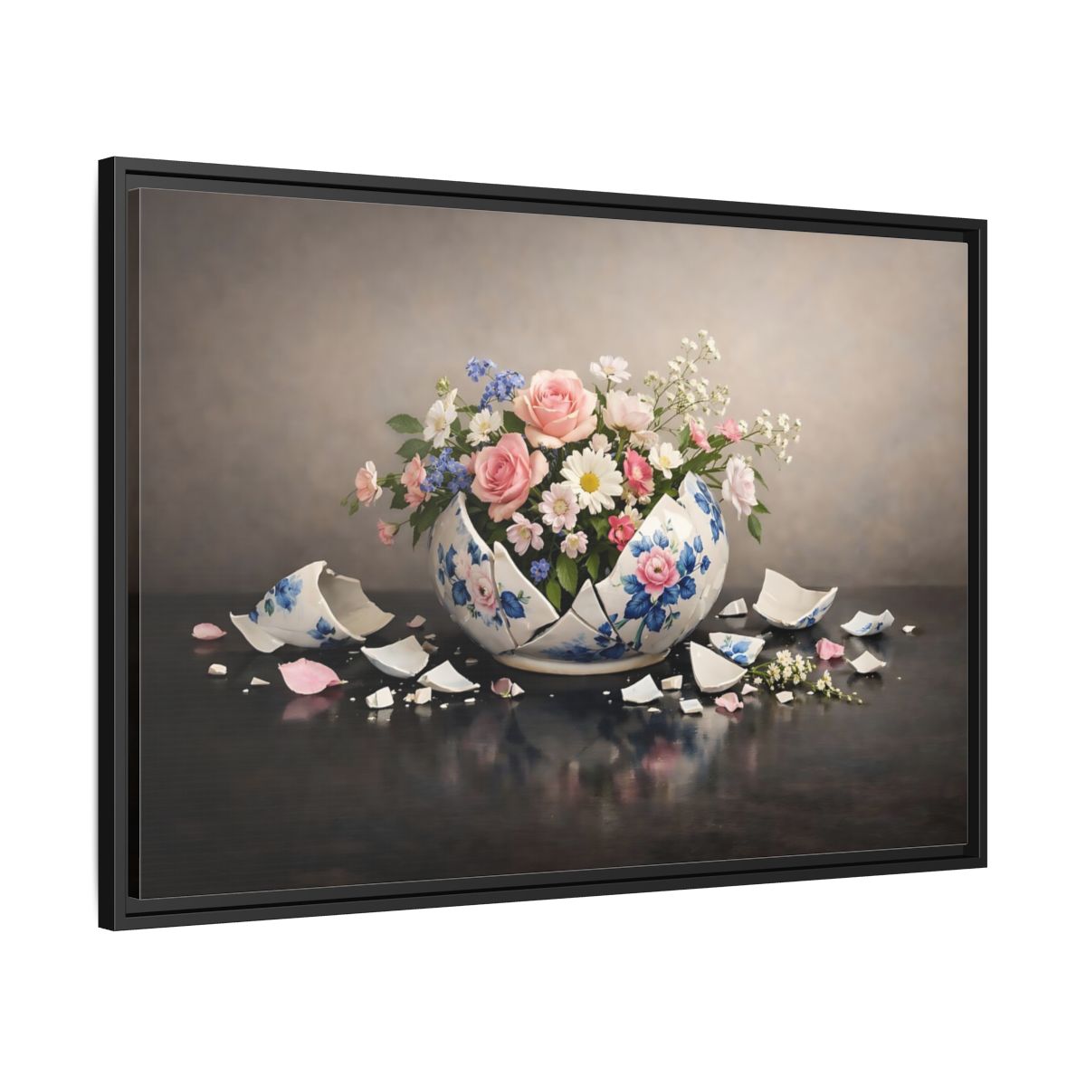 Side Mockup 13. Floral Flower Arrangement Pastel Floral Vase shown as stretched canvas wall art