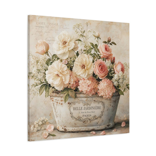 Main Mockup. Floral Flower Arrangement Pink And Cream Flowers shown as stretched canvas wall art