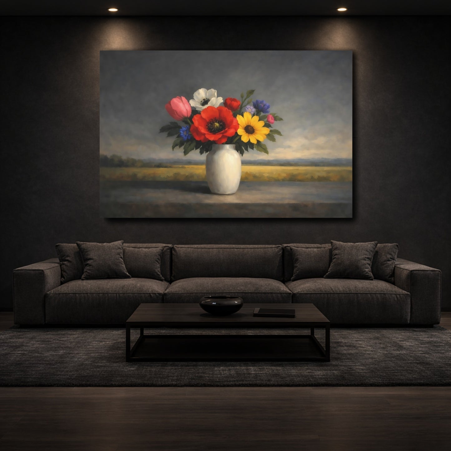 Mockup 2. Floral Flower Bouquet Colorful Floral Still Life shown as stretched canvas wall art