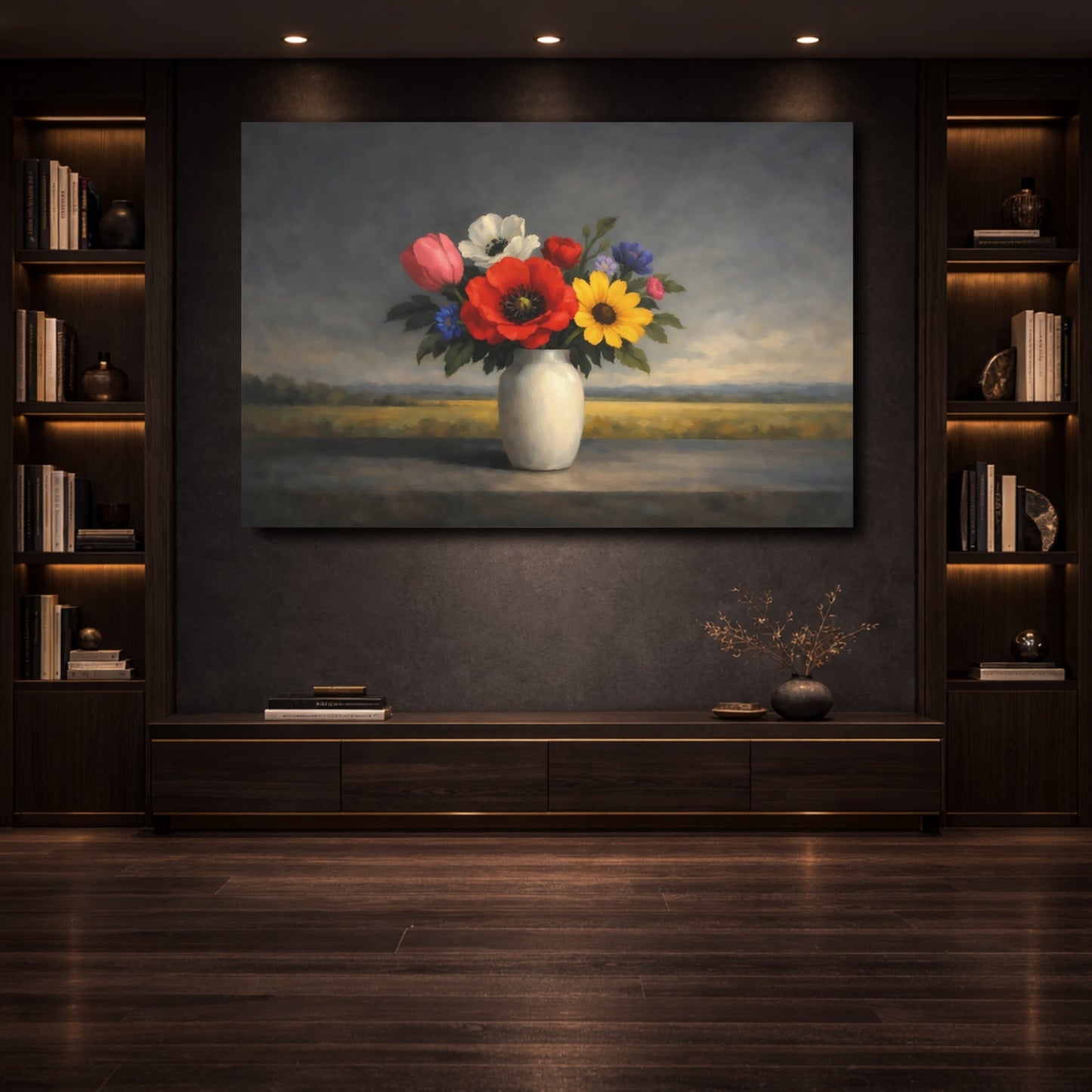 Mockup 3. Floral Flower Bouquet Colorful Floral Still Life shown as stretched canvas wall art