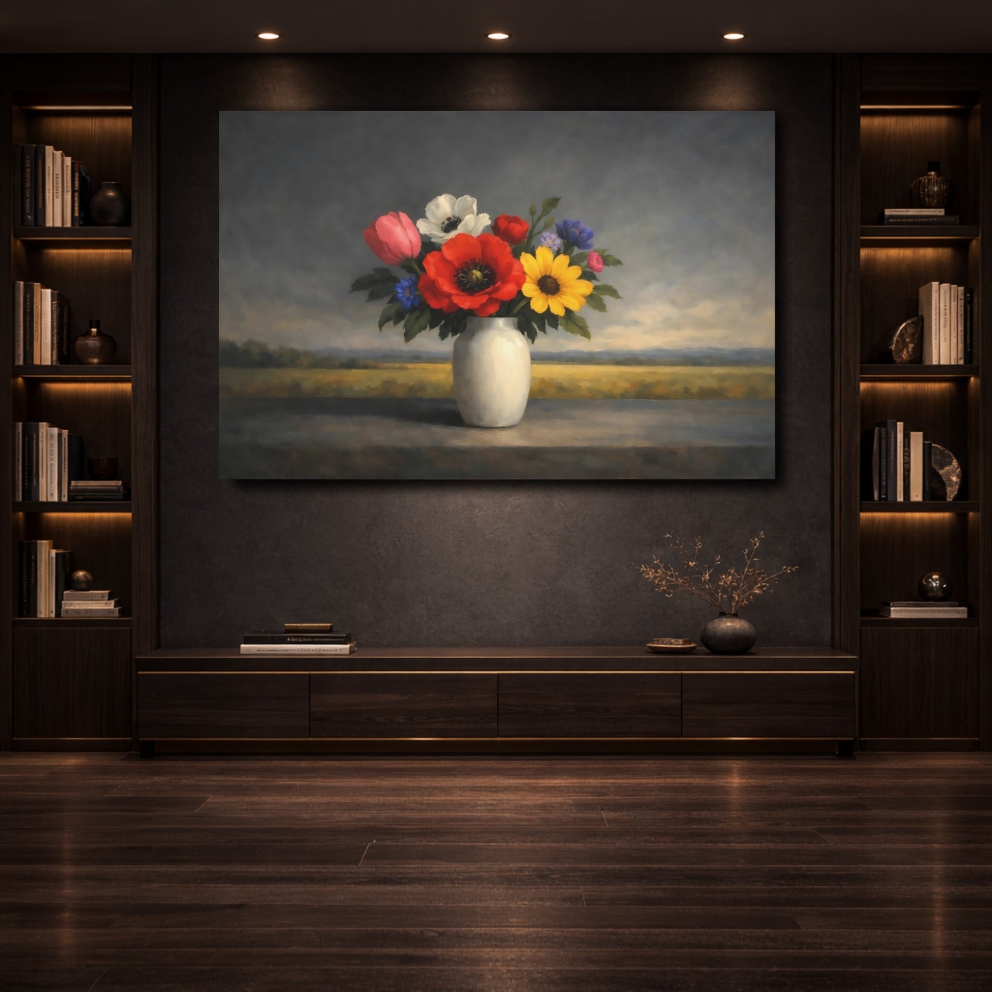 Mockup 3. Floral Flower Bouquet Colorful Floral Still Life shown as stretched canvas wall art