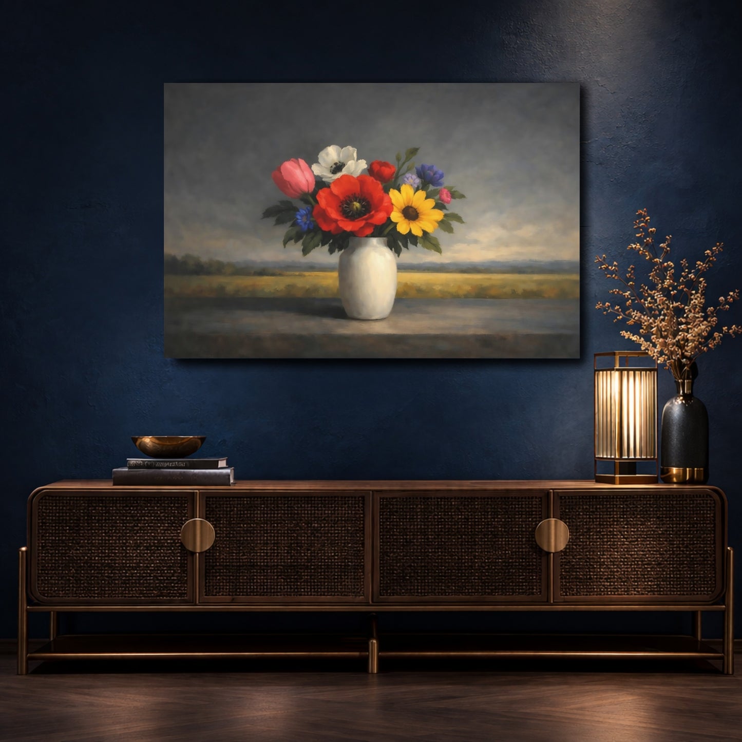 Mockup 4. Floral Flower Bouquet Colorful Floral Still Life shown as stretched canvas wall art