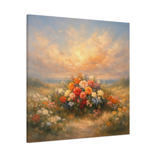 Main Mockup. Floral Flower Bouquet Colorful Flower Field shown as stretched canvas wall art