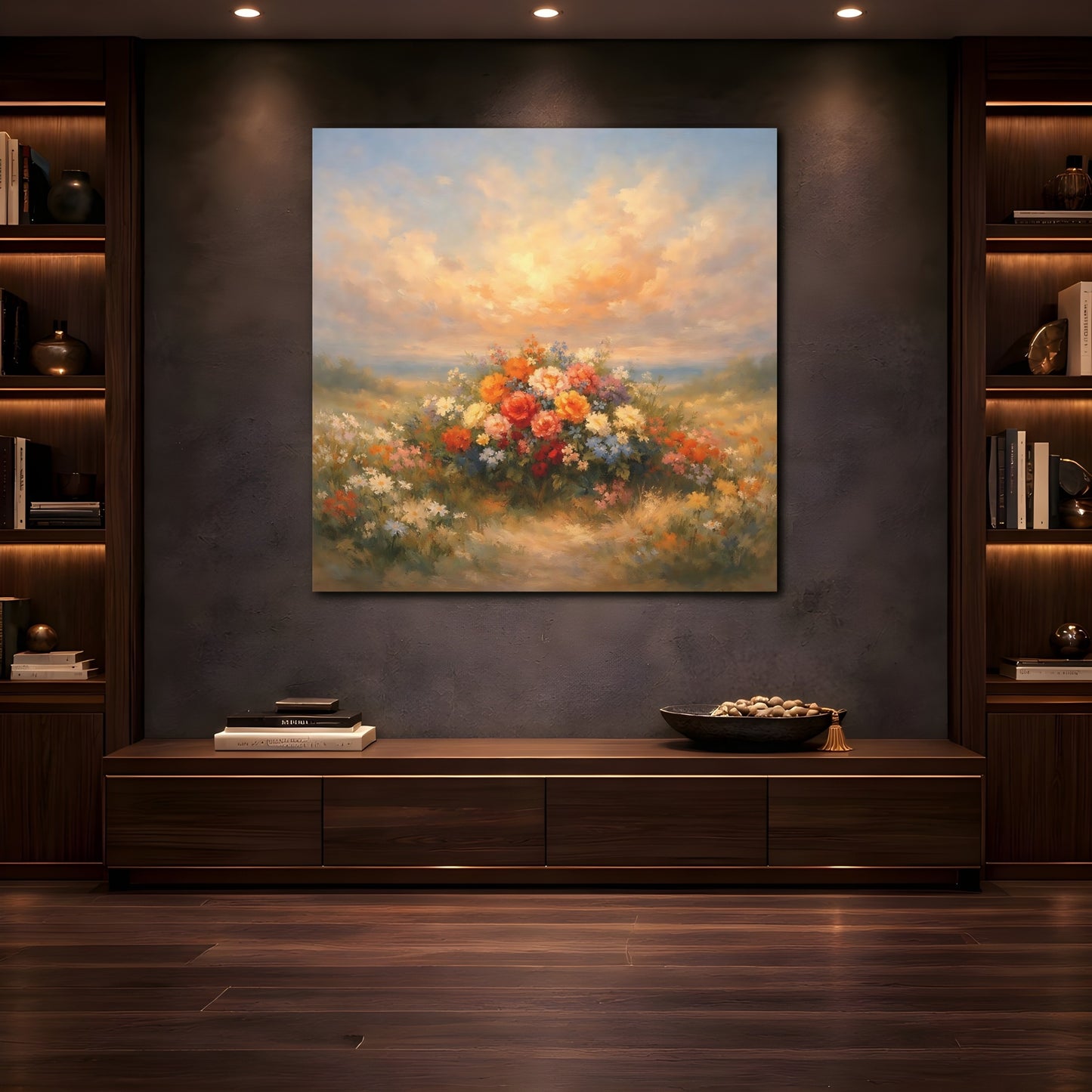Mockup 4. Floral Flower Bouquet Colorful Flower Field shown as stretched canvas wall art