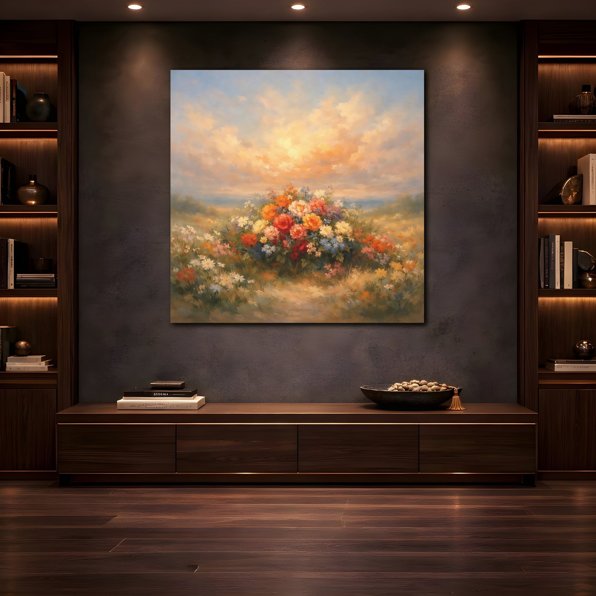 Mockup 4. Floral Flower Bouquet Colorful Flower Field shown as stretched canvas wall art