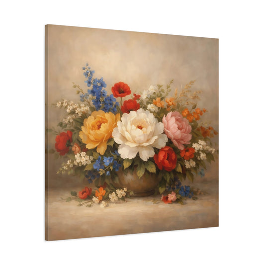 Main Mockup. Floral Flower Bouquet Colorful Flowers shown as stretched canvas wall art
