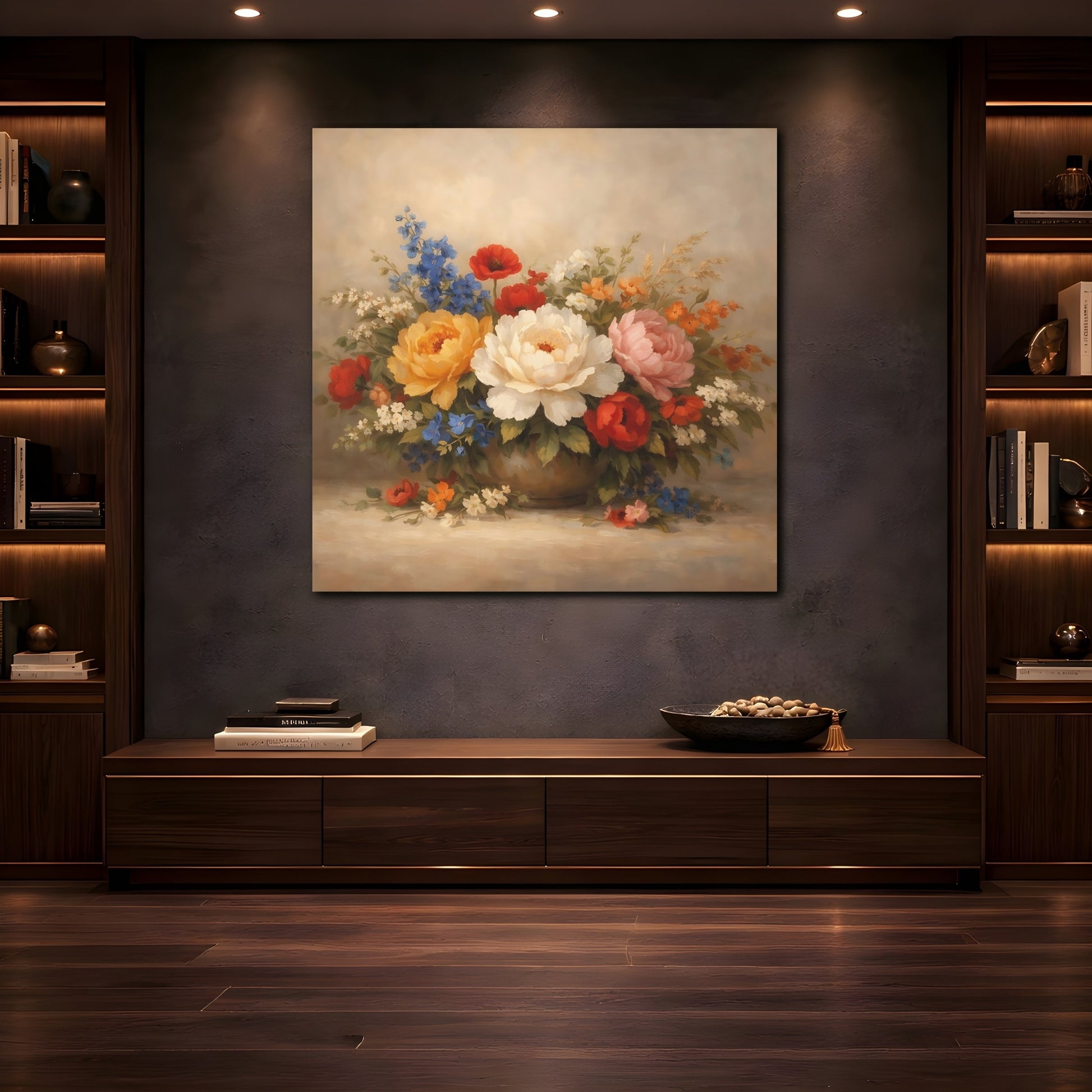 Mockup 4. Floral Flower Bouquet Colorful Flowers shown as stretched canvas wall art