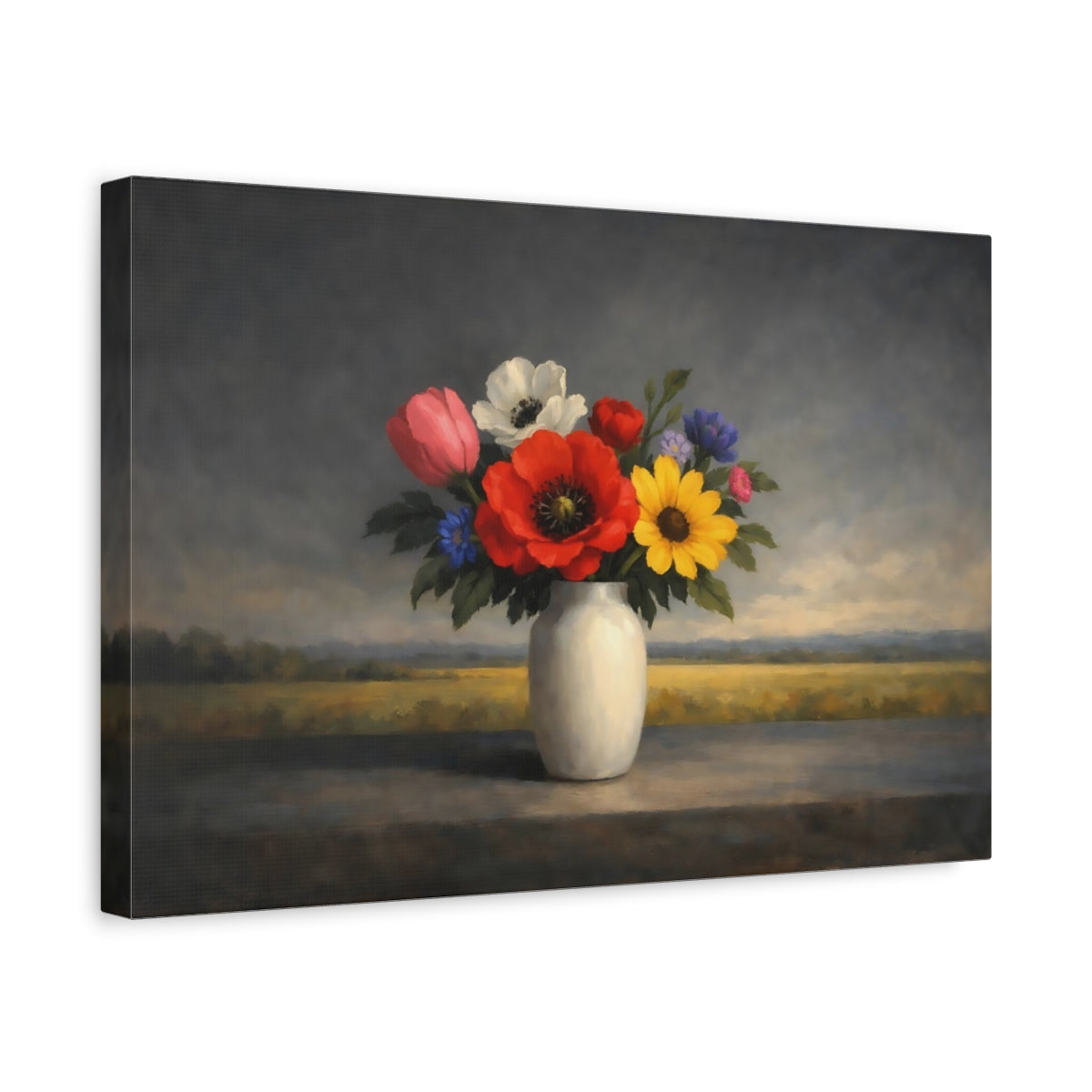 Side Mockup 4. Floral Flower Bouquet Colorful Floral Still Life shown as stretched canvas wall art