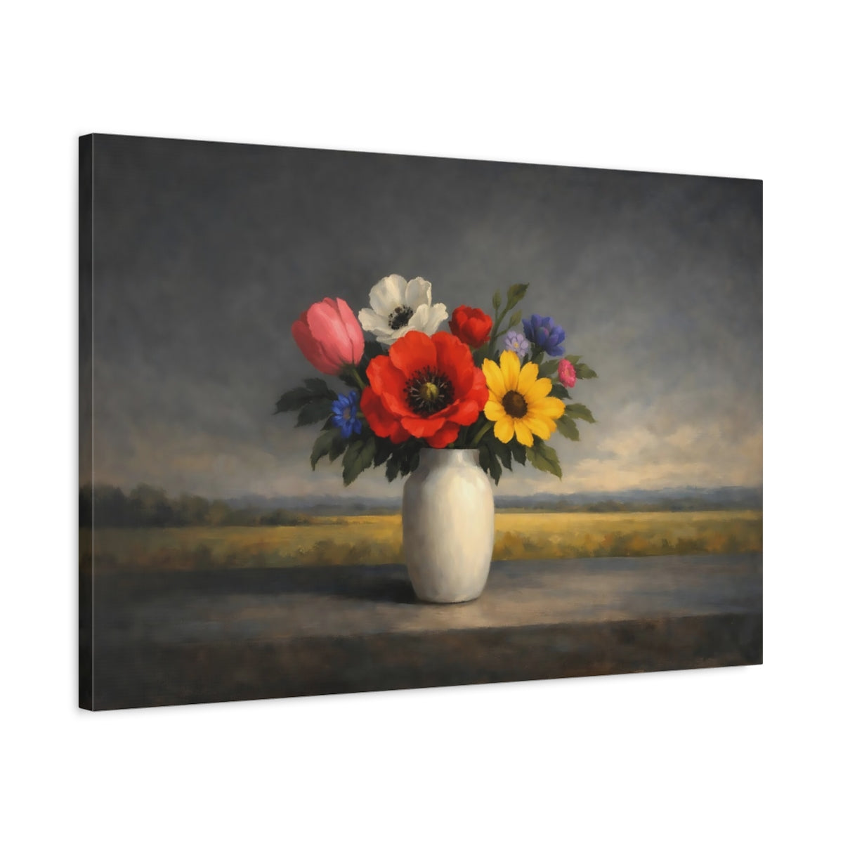 Side Mockup 2. Floral Flower Bouquet Colorful Floral Still Life shown as stretched canvas wall art