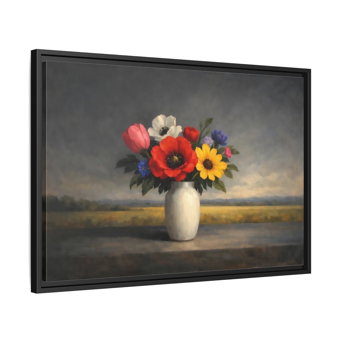 Side Mockup 14. Floral Flower Bouquet Colorful Still Life shown as stretched canvas wall art
