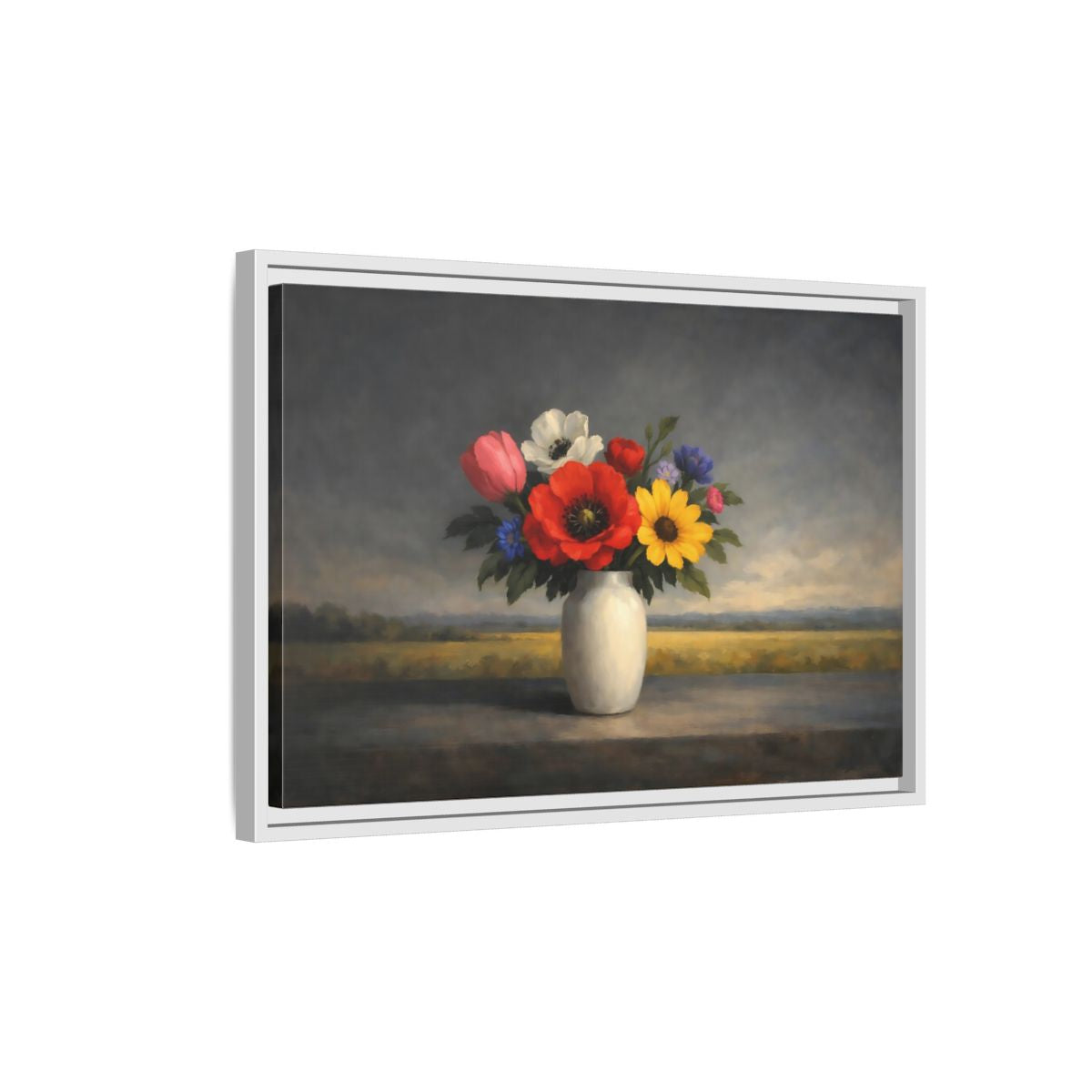Side Mockup 1. Floral Flower Bouquet Colorful Still Life shown as stretched canvas wall art