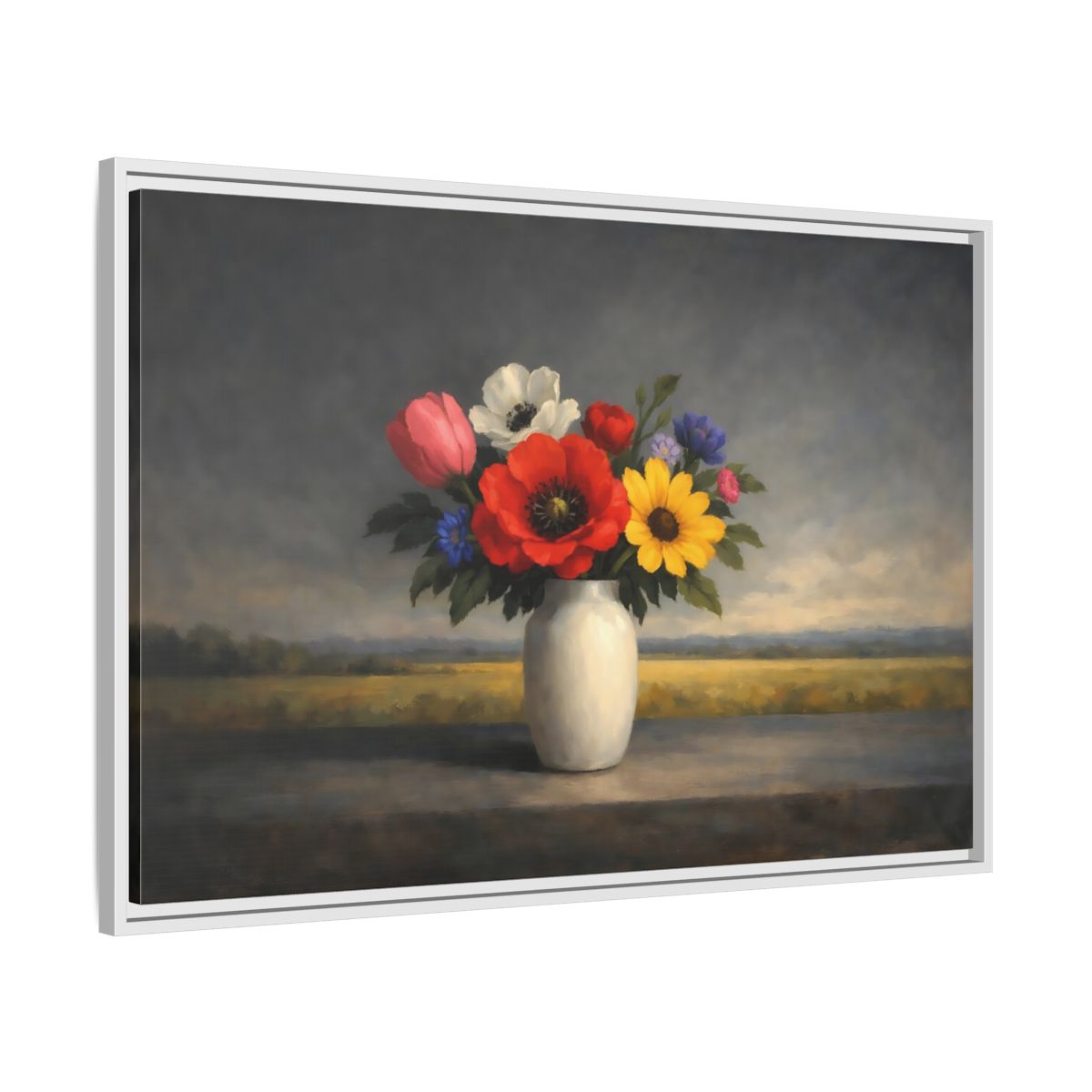 Side Mockup 8. Floral Flower Bouquet Colorful Still Life shown as stretched canvas wall art