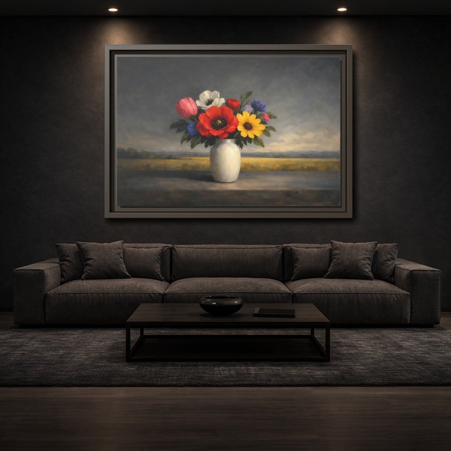 Mockup 2. Floral Flower Bouquet Colorful Still Life shown as stretched canvas wall art
