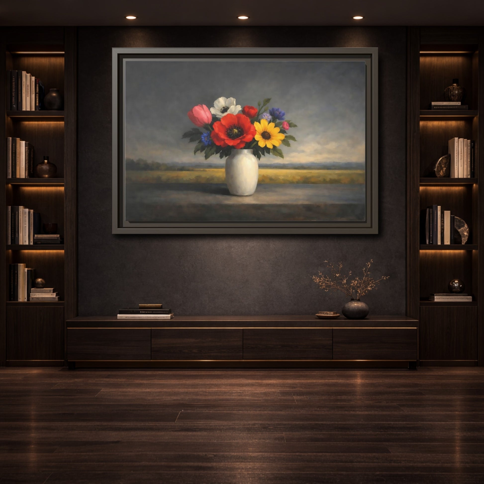 Mockup 3. Floral Flower Bouquet Colorful Still Life shown as stretched canvas wall art