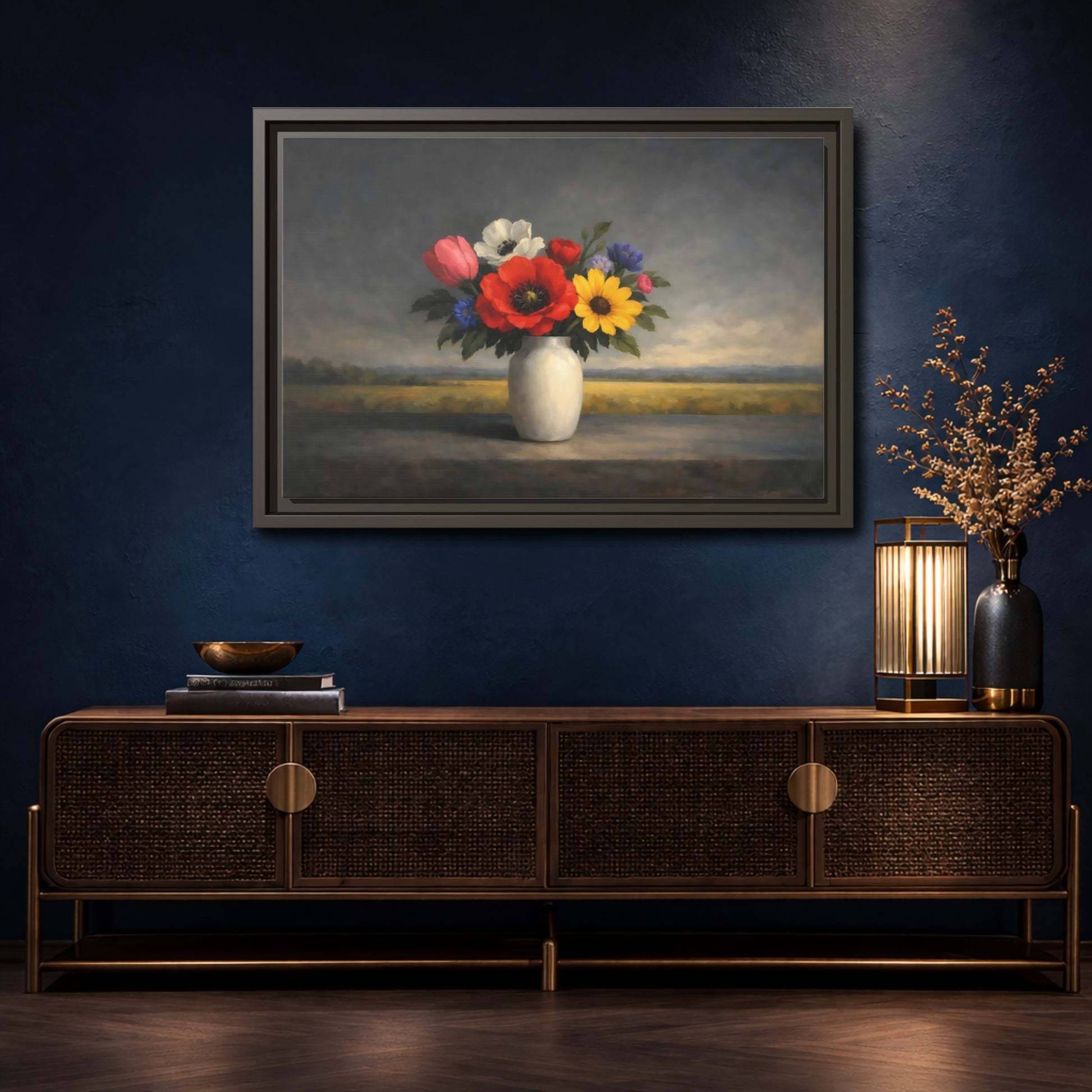 Mockup 4. Floral Flower Bouquet Colorful Still Life shown as stretched canvas wall art