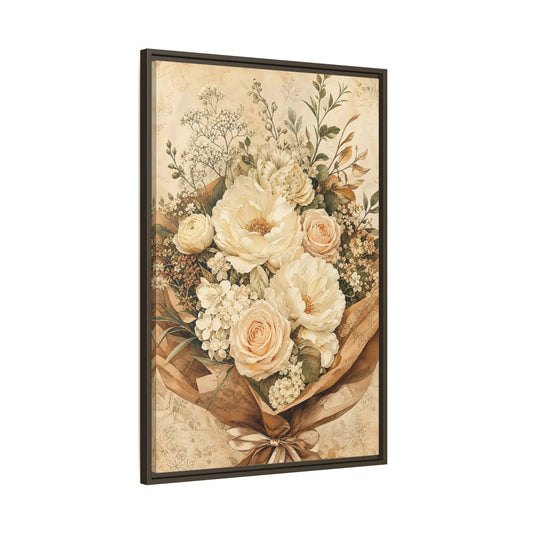 Main Mockup. Floral Flower Bouquet Cream Floral Bouquet shown as framed canvas print