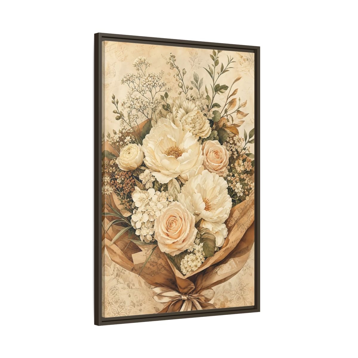 Floral Flower Bouquet Cream Framed Canvas Print – Bedroom, Above Headboard - YesArtYes