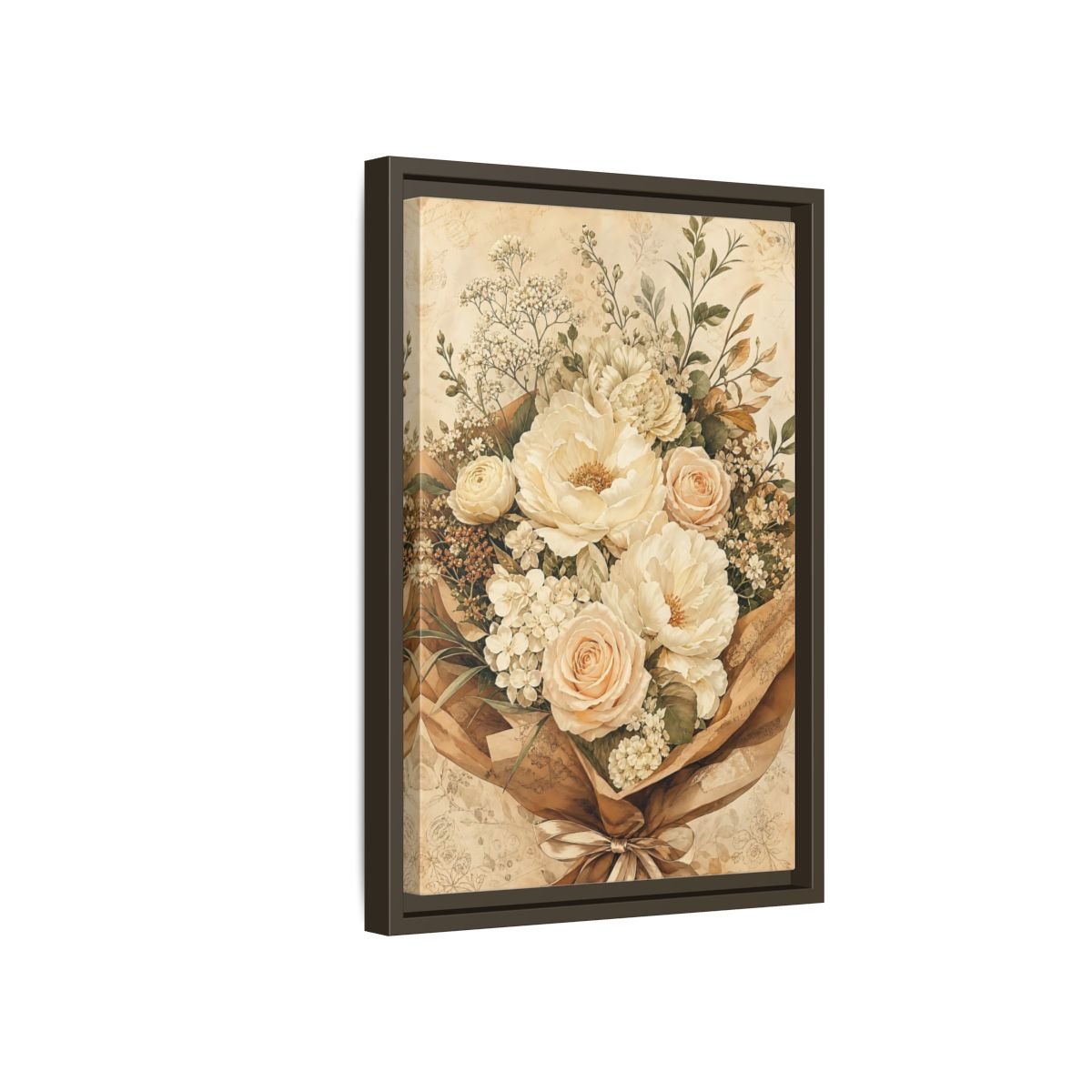 Floral Flower Bouquet Cream Framed Canvas Print – Bedroom, Above Headboard - YesArtYes