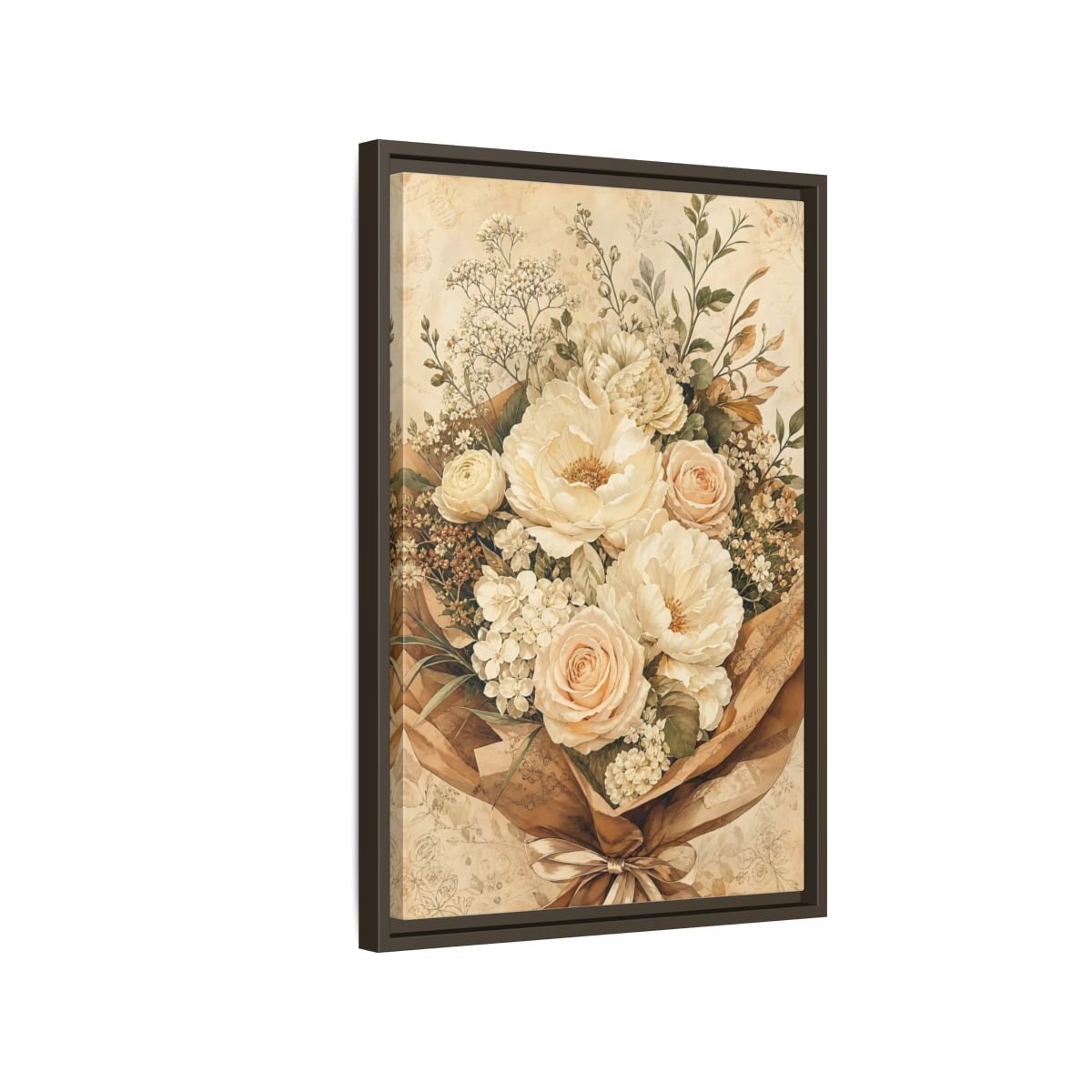 Floral Flower Bouquet Cream Framed Canvas Print – Bedroom, Above Headboard - YesArtYes