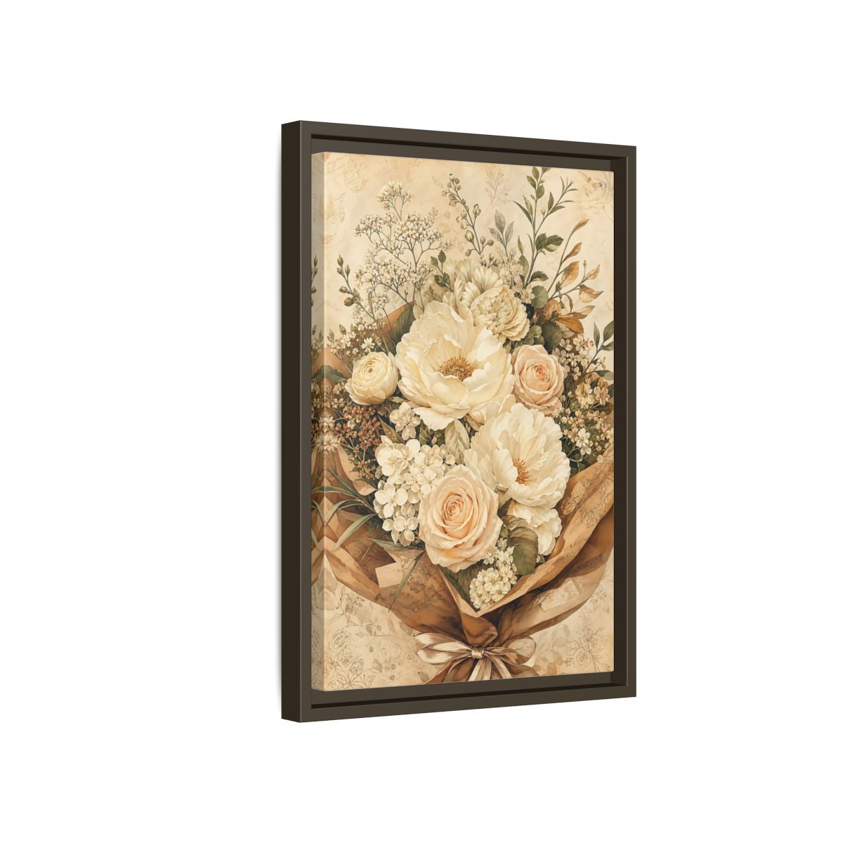 Side Mockup 5. Floral Flower Bouquet Cream Floral Bouquet shown as framed canvas print